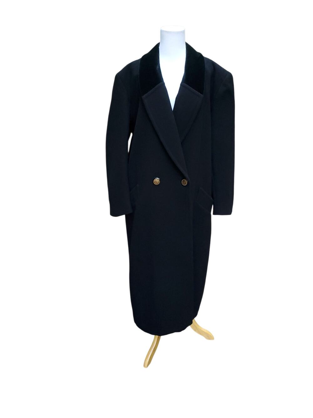 Vintage Donnybrook Black Wool Overcoat Old Money Quiet Luxury Double Breasted 14